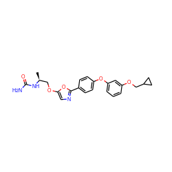 C[C@@H](COc1cnc(-c2ccc(Oc3cccc(OCC4CC4)c3)cc2)o1)NC(N)=O ZINC001772628854