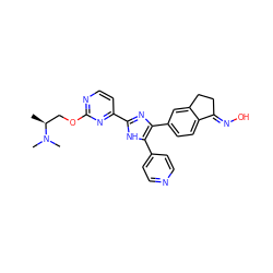 C[C@@H](COc1nccc(-c2nc(-c3ccc4c(c3)CC/C4=N\O)c(-c3ccncc3)[nH]2)n1)N(C)C ZINC000040407750