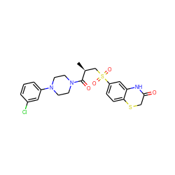 C[C@@H](CS(=O)(=O)c1ccc2c(c1)NC(=O)CS2)C(=O)N1CCN(c2cccc(Cl)c2)CC1 ZINC000009226521