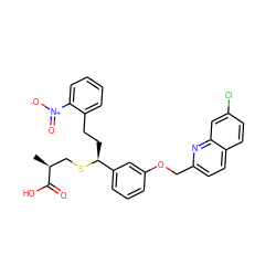 C[C@@H](CS[C@@H](CCc1ccccc1[N+](=O)[O-])c1cccc(OCc2ccc3ccc(Cl)cc3n2)c1)C(=O)O ZINC000036268469