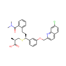 C[C@@H](CS[C@@H](CCc1ccccc1C(=O)N(C)C)c1cccc(OCc2ccc3ccc(Cl)cc3n2)c1)C(=O)O ZINC000036268433