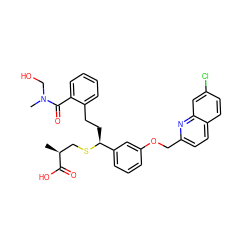 C[C@@H](CS[C@@H](CCc1ccccc1C(=O)N(C)CO)c1cccc(OCc2ccc3ccc(Cl)cc3n2)c1)C(=O)O ZINC000036268442