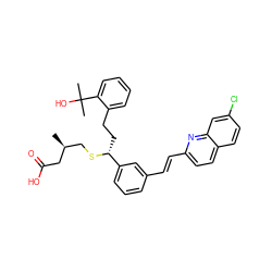 C[C@@H](CS[C@H](CCc1ccccc1C(C)(C)O)c1cccc(/C=C/c2ccc3ccc(Cl)cc3n2)c1)CC(=O)O ZINC000026732941