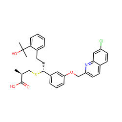 C[C@@H](CS[C@H](CCc1ccccc1C(C)(C)O)c1cccc(OCc2ccc3ccc(Cl)cc3n2)c1)C(=O)O ZINC000001533734