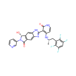 C[C@@H](Cc1c(F)c(F)cc(F)c1F)Nc1cc[nH]c(=O)c1-c1nc2cc3c(cc2[nH]1)[C@@H](O)N(c1cccnc1)C3=O ZINC000113837217