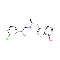 C[C@@H](Cc1c[nH]c2c(O)cccc12)NC[C@H](O)c1cccc(Cl)c1 ZINC000013488831