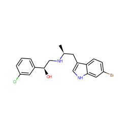 C[C@@H](Cc1c[nH]c2cc(Br)ccc12)NC[C@@H](O)c1cccc(Cl)c1 ZINC000013488827