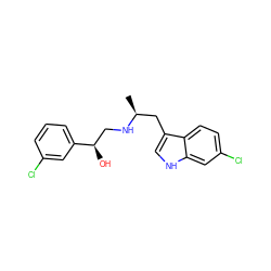 C[C@@H](Cc1c[nH]c2cc(Cl)ccc12)NC[C@@H](O)c1cccc(Cl)c1 ZINC000013488823