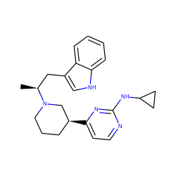 C[C@@H](Cc1c[nH]c2ccccc12)N1CCC[C@H](c2ccnc(NC3CC3)n2)C1 ZINC000040404215