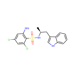 C[C@@H](Cc1c[nH]c2ccccc12)NS(=O)(=O)c1c(N)cc(Cl)cc1Cl ZINC000103253842