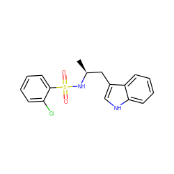 C[C@@H](Cc1c[nH]c2ccccc12)NS(=O)(=O)c1ccccc1Cl ZINC000008239801