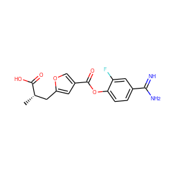 C[C@@H](Cc1cc(C(=O)Oc2ccc(C(=N)N)cc2F)co1)C(=O)O ZINC000144381645