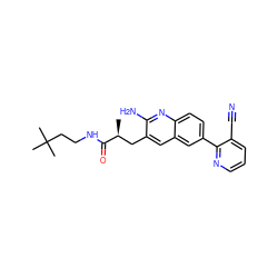 C[C@@H](Cc1cc2cc(-c3ncccc3C#N)ccc2nc1N)C(=O)NCCC(C)(C)C ZINC000072178664