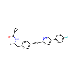 C[C@@H](Cc1ccc(C#Cc2ccc(-c3ccc(F)cc3)cn2)cc1)NC(=O)C1CC1 ZINC000113411974