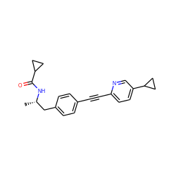 C[C@@H](Cc1ccc(C#Cc2ccc(C3CC3)cn2)cc1)NC(=O)C1CC1 ZINC000169706172