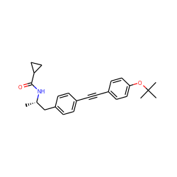 C[C@@H](Cc1ccc(C#Cc2ccc(OC(C)(C)C)cc2)cc1)NC(=O)C1CC1 ZINC000169706160