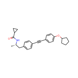 C[C@@H](Cc1ccc(C#Cc2ccc(OC3CCCC3)cc2)cc1)NC(=O)C1CC1 ZINC000113412632