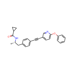 C[C@@H](Cc1ccc(C#Cc2ccc(Oc3ccccc3)nc2)cc1)NC(=O)C1CC1 ZINC000113412607