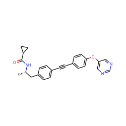 C[C@@H](Cc1ccc(C#Cc2ccc(Oc3cncnc3)cc2)cc1)NC(=O)C1CC1 ZINC000169706470