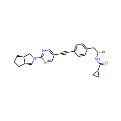 C[C@@H](Cc1ccc(C#Cc2cnc(N3C[C@H]4CCC[C@H]4C3)nc2)cc1)NC(=O)C1CC1 ZINC000169706455