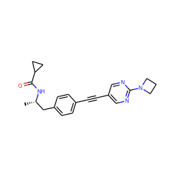 C[C@@H](Cc1ccc(C#Cc2cnc(N3CCC3)nc2)cc1)NC(=O)C1CC1 ZINC000113409131