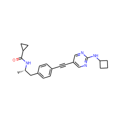 C[C@@H](Cc1ccc(C#Cc2cnc(NC3CCC3)nc2)cc1)NC(=O)C1CC1 ZINC000113414086