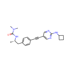 C[C@@H](Cc1ccc(C#Cc2cnc(NC3CCC3)nc2)cc1)NC(=O)N(C)C ZINC000169706435