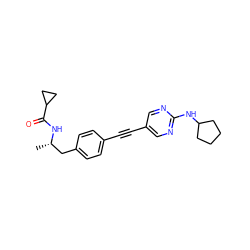 C[C@@H](Cc1ccc(C#Cc2cnc(NC3CCCC3)nc2)cc1)NC(=O)C1CC1 ZINC000113409025