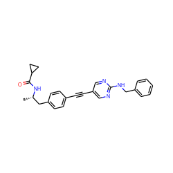 C[C@@H](Cc1ccc(C#Cc2cnc(NCc3ccccc3)nc2)cc1)NC(=O)C1CC1 ZINC000113409072