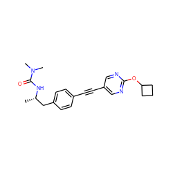 C[C@@H](Cc1ccc(C#Cc2cnc(OC3CCC3)nc2)cc1)NC(=O)N(C)C ZINC000113412326