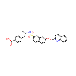 C[C@@H](Cc1ccc(C(=O)O)cc1)NS(=O)(=O)c1ccc2ccc(OCc3ccc4ccccc4n3)cc2c1 ZINC000005493928