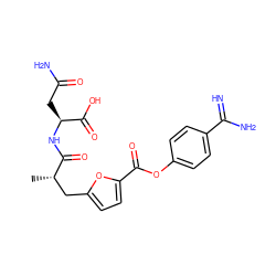 C[C@@H](Cc1ccc(C(=O)Oc2ccc(C(=N)N)cc2)o1)C(=O)N[C@@H](CC(N)=O)C(=O)O ZINC000145939705