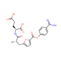 C[C@@H](Cc1ccc(C(=O)Oc2ccc(C(=N)N)cc2)o1)C(=O)N[C@@H](CCC(=O)O)C(=O)O ZINC000144354513