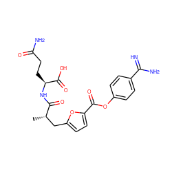 C[C@@H](Cc1ccc(C(=O)Oc2ccc(C(=N)N)cc2)o1)C(=O)N[C@@H](CCC(N)=O)C(=O)O ZINC000145963261