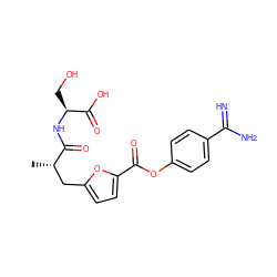 C[C@@H](Cc1ccc(C(=O)Oc2ccc(C(=N)N)cc2)o1)C(=O)N[C@@H](CO)C(=O)O ZINC000144364429