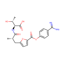 C[C@@H](Cc1ccc(C(=O)Oc2ccc(C(=N)N)cc2)o1)C(=O)N[C@H](C(=O)O)[C@@H](C)O ZINC000145954155