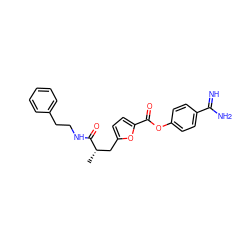 C[C@@H](Cc1ccc(C(=O)Oc2ccc(C(=N)N)cc2)o1)C(=O)NCCc1ccccc1 ZINC000144313756