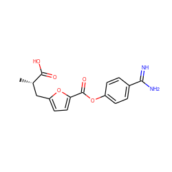 C[C@@H](Cc1ccc(C(=O)Oc2ccc(C(=N)N)cc2)o1)C(=O)O ZINC000144364845