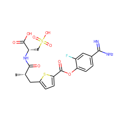 C[C@@H](Cc1ccc(C(=O)Oc2ccc(C(=N)N)cc2F)s1)C(=O)N[C@@H](CS(=O)(=O)O)C(=O)O ZINC000145963460