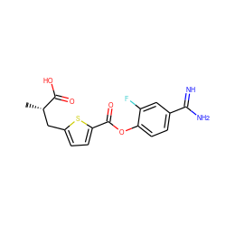 C[C@@H](Cc1ccc(C(=O)Oc2ccc(C(=N)N)cc2F)s1)C(=O)O ZINC000144315224