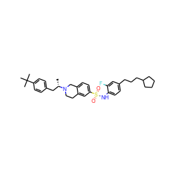 C[C@@H](Cc1ccc(C(C)(C)C)cc1)N1CCc2cc(S(=O)(=O)Nc3ccc(CCCC4CCCC4)cc3F)ccc2C1 ZINC000220161340