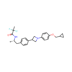 C[C@@H](Cc1ccc(C2CN(c3ccc(OCC4CC4)cc3)C2)cc1)NC(=O)C(C)(F)F ZINC000149638036