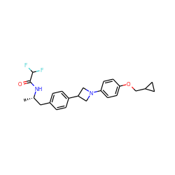 C[C@@H](Cc1ccc(C2CN(c3ccc(OCC4CC4)cc3)C2)cc1)NC(=O)C(F)F ZINC000149638423