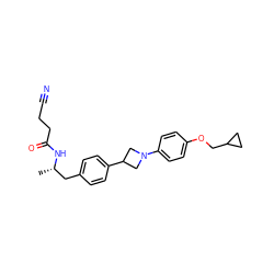 C[C@@H](Cc1ccc(C2CN(c3ccc(OCC4CC4)cc3)C2)cc1)NC(=O)CCC#N ZINC000149641408