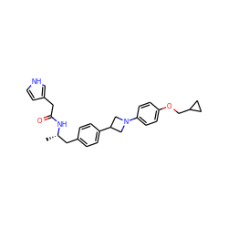 C[C@@H](Cc1ccc(C2CN(c3ccc(OCC4CC4)cc3)C2)cc1)NC(=O)Cc1cc[nH]c1 ZINC000149638890