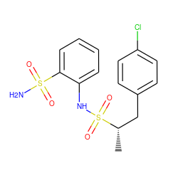 C[C@@H](Cc1ccc(Cl)cc1)S(=O)(=O)Nc1ccccc1S(N)(=O)=O ZINC000143821563