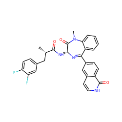 C[C@@H](Cc1ccc(F)c(F)c1)C(=O)N[C@H]1N=C(c2ccc3c(=O)[nH]ccc3c2)c2ccccc2N(C)C1=O ZINC000013587622