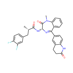 C[C@@H](Cc1ccc(F)c(F)c1)C(=O)N[C@H]1N=C(c2ccc3c(c2)CCC(=O)N3)c2ccccc2N(C)C1=O ZINC000013587623