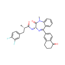 C[C@@H](Cc1ccc(F)c(F)c1)C(=O)N[C@H]1N=C(c2ccc3c(c2)CCCC3=O)c2ccccc2N(C)C1=O ZINC000013587625