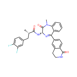 C[C@@H](Cc1ccc(F)c(F)c1)C(=O)N[C@H]1N=C(c2ccc3c(c2)CCNC3=O)c2ccccc2N(C)C1=O ZINC000013587621